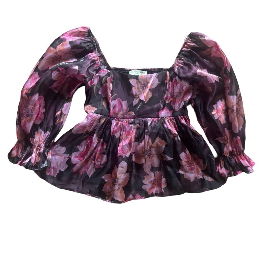 Thirty/Thirty Pink and Purple Floral Baby Doll Top with Puff Sleeves, XS